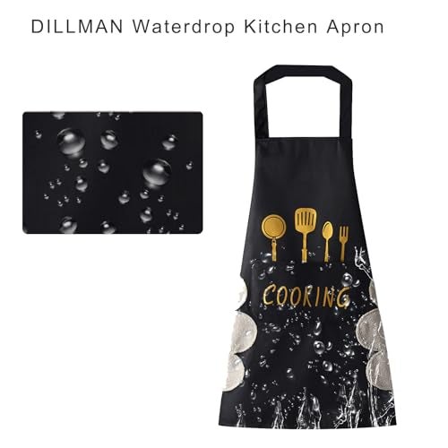 DILLMAN Women Kitchen Apron with Hand Wipe Pockets，Big Pocket,Hand-wiping, Waterproof for Cooking Baking (BLACK) - Image 3
