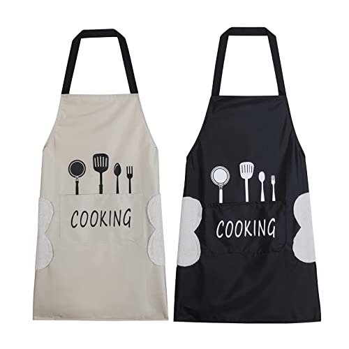 DILLMAN Women Kitchen Apron with Hand Wipe Pockets，Big Pocket,Hand-wiping, Waterproof for Cooking Baking (BLACK) - Image 5