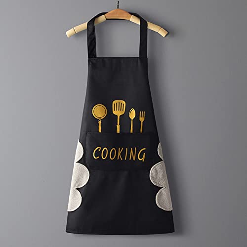 DILLMAN Women Kitchen Apron with Hand Wipe Pockets，Big Pocket,Hand-wiping, Waterproof for Cooking Baking (BLACK) - Image 4