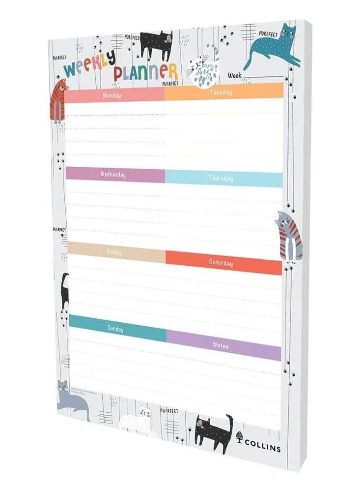 Collins Collins Debden Maru Cat Design A4 Weekly Pad - 7 Day Planner Notepad, 60 Sheets, White Paper
