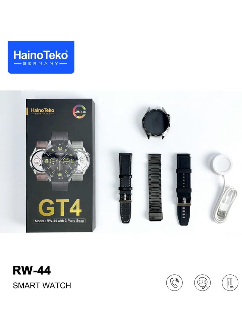 HainoTeko - Haino Teko RW44 Round Screen AMOLED Smartwatch with 3 Straps & Wireless Charger – Stylish & Feature-Packed for Gents & Boys - Image 1