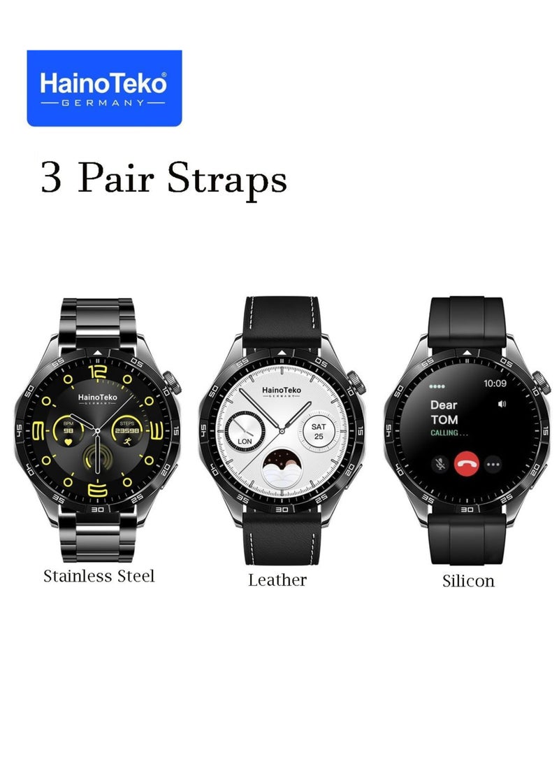 HainoTeko - Haino Teko RW44 Round Screen AMOLED Smartwatch with 3 Straps & Wireless Charger – Stylish & Feature-Packed for Gents & Boys - Image 1