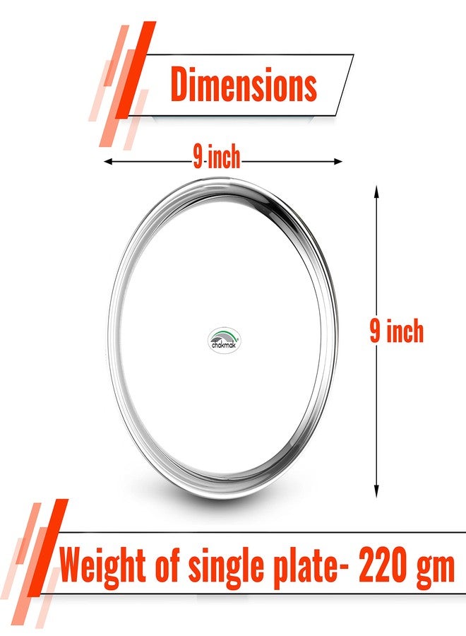 Chakmak Stainless Steel Dinner Plate Steel Thali(9 Inch) Set of 2 - Image 4