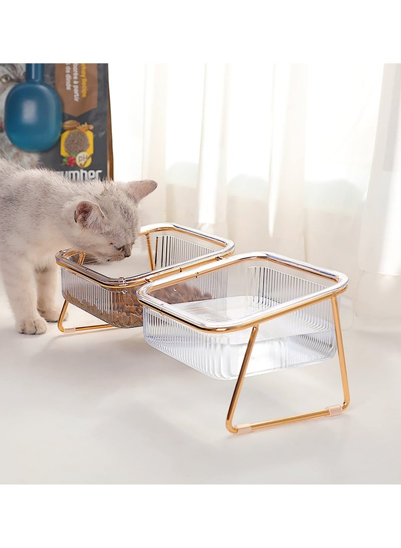 Zikra Elevated Double Cat Bowls, Pets Water and Food Transparent Bowl 15¬∞Tilted Raised Pet Feeder Stand, with 2 Large Plastic Bowl and Iron Stand Anti Slip, Perfect for Kittiens Small Dogs - Image 2