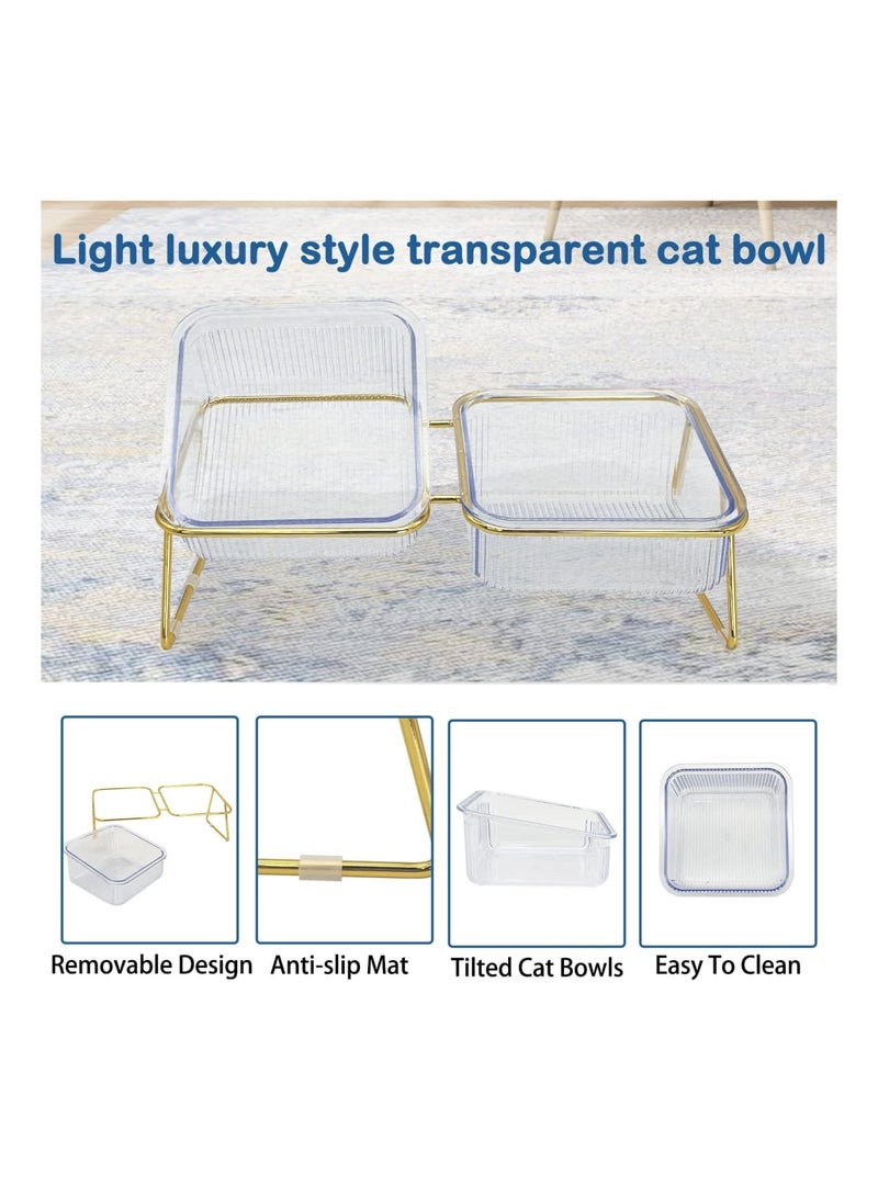 Zikra Elevated Double Cat Bowls, Pets Water and Food Transparent Bowl 15¬∞Tilted Raised Pet Feeder Stand, with 2 Large Plastic Bowl and Iron Stand Anti Slip, Perfect for Kittiens Small Dogs - Image 5