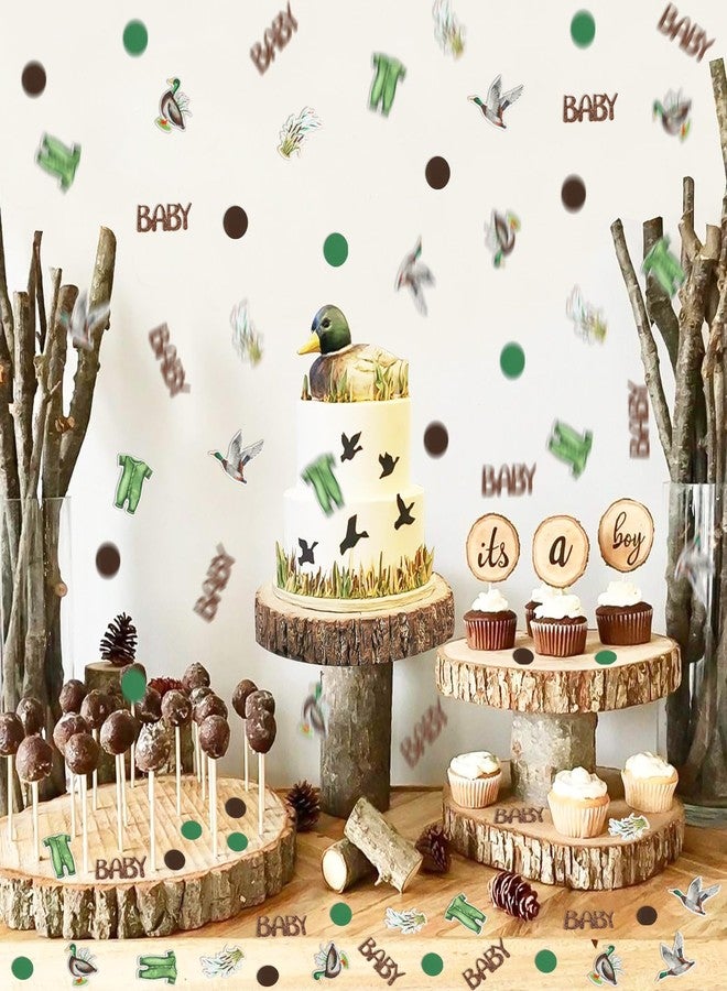 Funmemoir زينة لحفل استقبال مولود جديد بتصميم صيد البط - 200 قطعة من قصاصات ورقية على شكل بط بري، زينة طاولة مزدوجة الجوانب لحفل استقبال مولود ذكر - Image 5