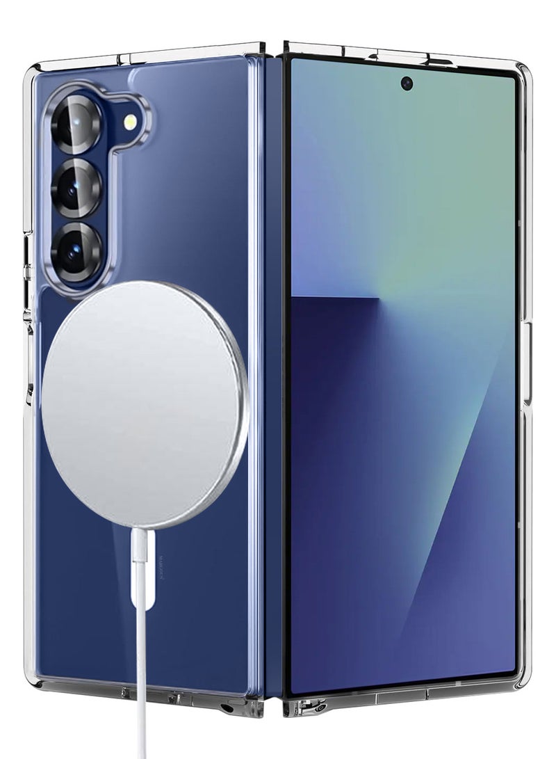 DUSALA Transparent MagSafe Case for Samsung Galaxy Z Fold 7 – Dual-Part Protective Cover with Magnetic Ring, Slim & Hinge-Compatible Design - Clear - Image 5