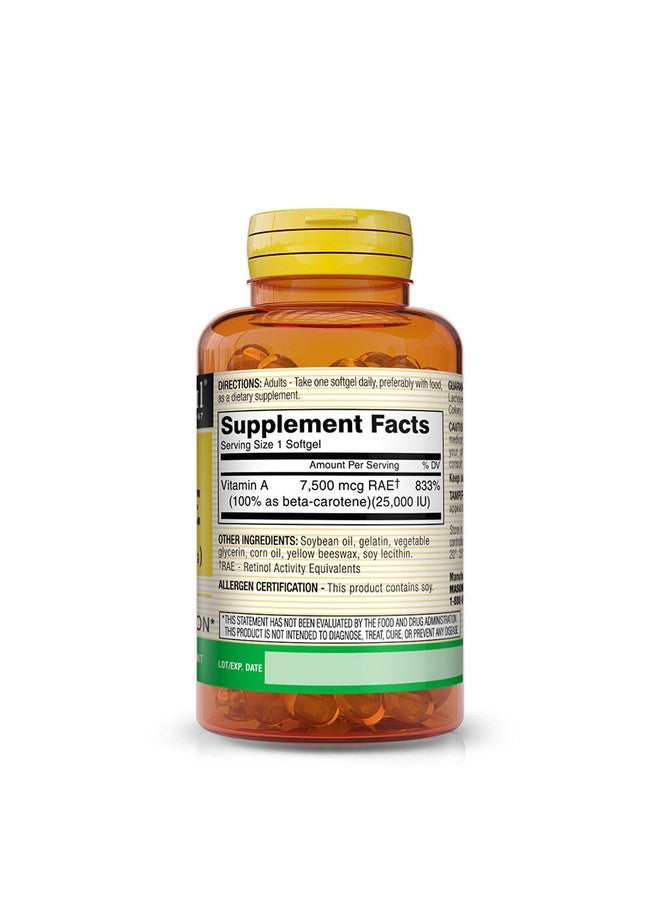 MASON NATURAL Vitamin A Beta Carotene 25,000 IU - Supports Healthy Vision, Cell Function & Immune Function, 100 Softgels - Image 2