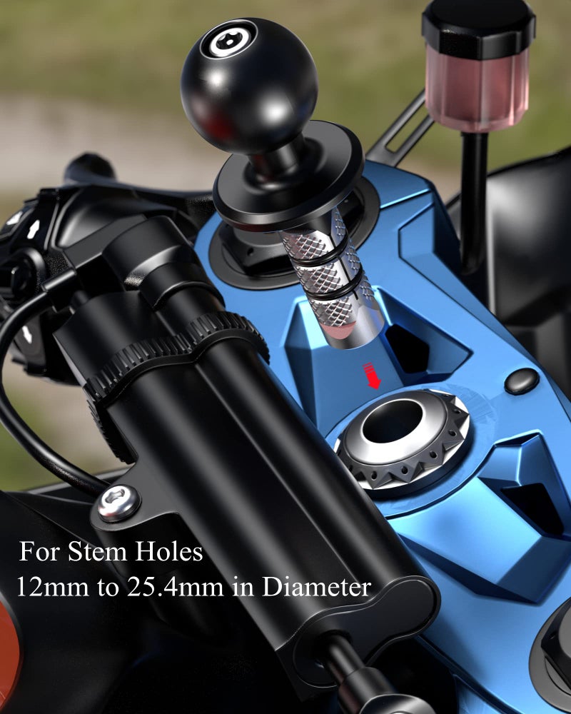 BRCOVAN Metal Motorcycle Fork Stem Mount Base with 1'' TPU Ball for Stem Holes 12mm to 25.4mm in Diameter, Compatible with RAM Mounts B Size 1 Inch Ball Double Socket Arm - Image 2