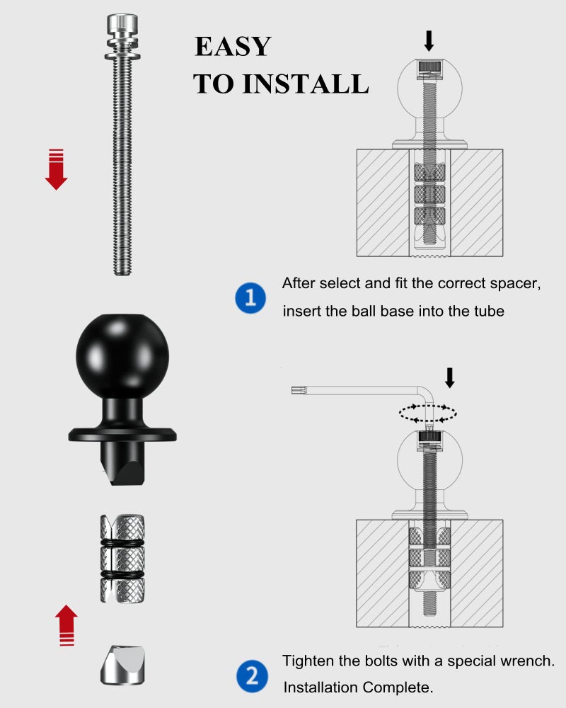 BRCOVAN Metal Motorcycle Fork Stem Mount Base with 1'' TPU Ball for Stem Holes 12mm to 25.4mm in Diameter, Compatible with RAM Mounts B Size 1 Inch Ball Double Socket Arm - Image 5