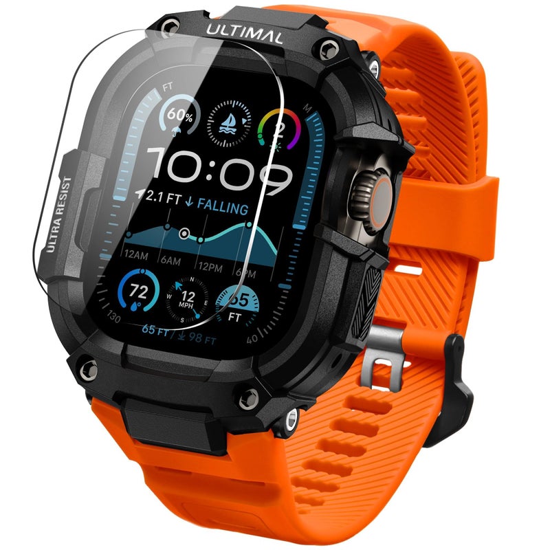 ULTIMAL Rugged Band with Case for Apple Watch 49mm, Military-Grade Shockproof Protective Strap for Men, All-in-One Outdoor Sport Watch Band Compatible with Apple watch Ultra 3/2/1 (Orange) - Image 1