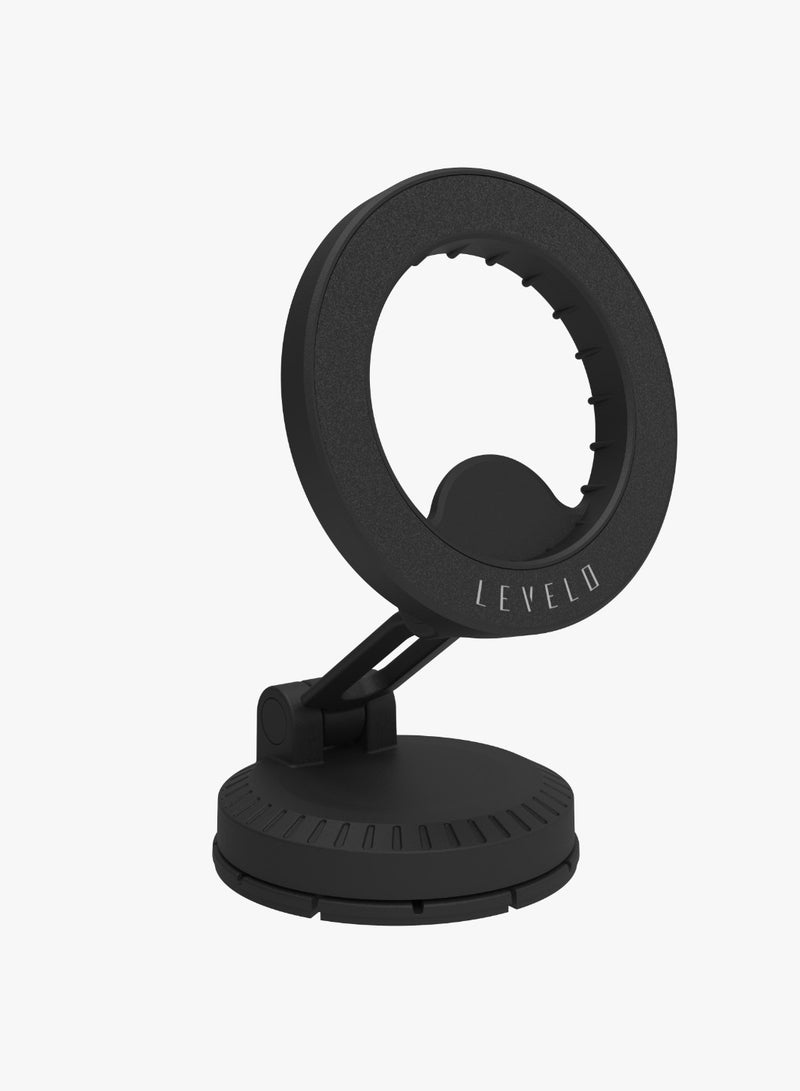 LEVELO Gripton MagSafe Car Phone Holder / Compact and Travel Friendly / Phone Mount / Mobile Phone Holder with Strong Magnets / 360 Degree Rotatable Base - Onyx Black  - Image 1