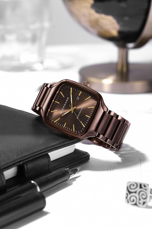 Giordano Analog Watch for Men – Square Dial, Stainless Steel Strap, Date Display, Water Resistant Classic Dress Watch - GZ-50163-55 - Image 4