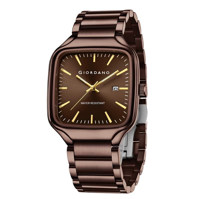 Giordano Analog Watch for Men – Square Dial, Stainless Steel Strap, Date Display, Water Resistant Classic Dress Watch - GZ-50163-55 - Image 1