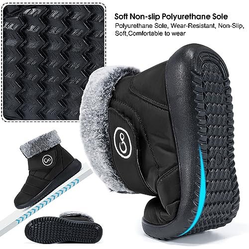 Aomigoct Women Winter Snow Boots: Fur Lined Warm Slip On Boots for Women Waterproof Booties Comfortable Outdoor - Image 5
