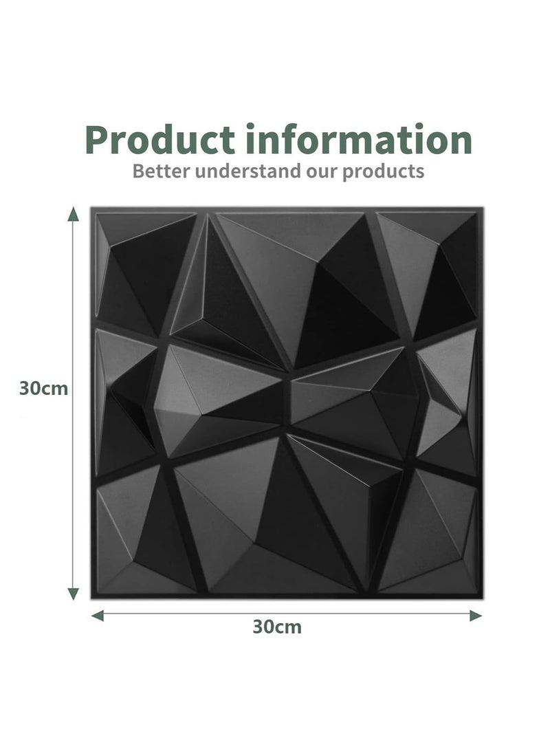 Hihonor Decorative 3D Wall Panels in Diamond Design, Interior Wall Decor, PVC Textured Wall Panels, wall paper peel and stick modern for Living Room Lobby Bedroom Hotel Office, 12 Pack (Black,30*30 cm)  - Image 3