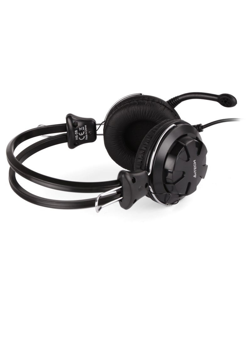 A4TECH A4TECH COMFORTFIT DOUBLE STEREO HEADSET HS-28, NOISE-CANCELLING MICROPHONE, BLACK - Image 2