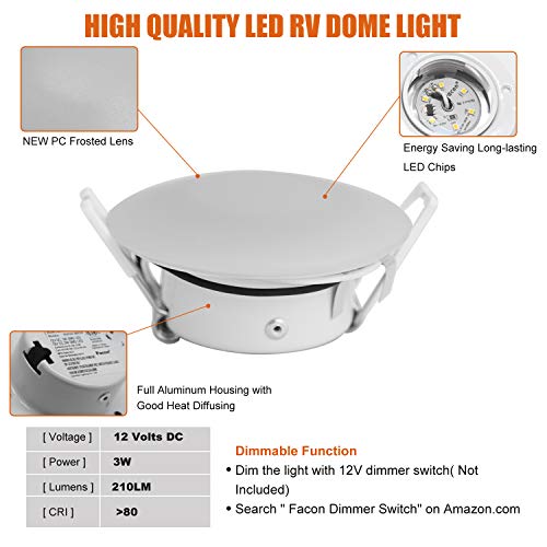 Facon 3 Inch LED RV Puck Light, DLFST3-008, Full Aluminum Recessed LED Ceiling Light, 12V Interior Light for RV Motor-Homes Camper Caravan Trailer Boat (Pack of 6) - Image 4