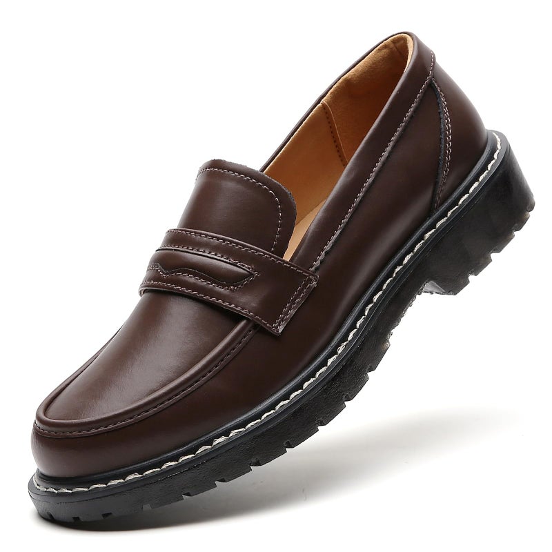 XMM Loafers for Women Chunky Loafer Shoes Penny Loafers Flats Lug Sole Lightweight Slip On Ladies Shoes Business Casual Dressy Comfortable Office Shoes Brown US 7.5 - Image 1