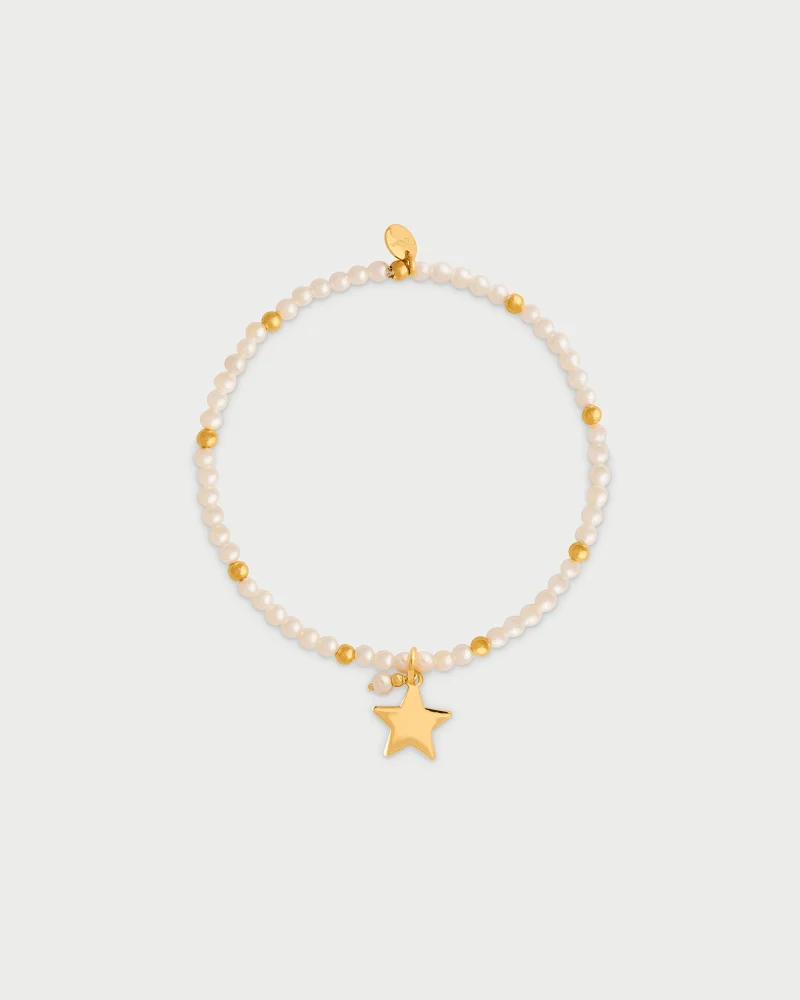 Rue Des Mill Elastic bracelet with pearls and balls - STAR - Yellow Gold
