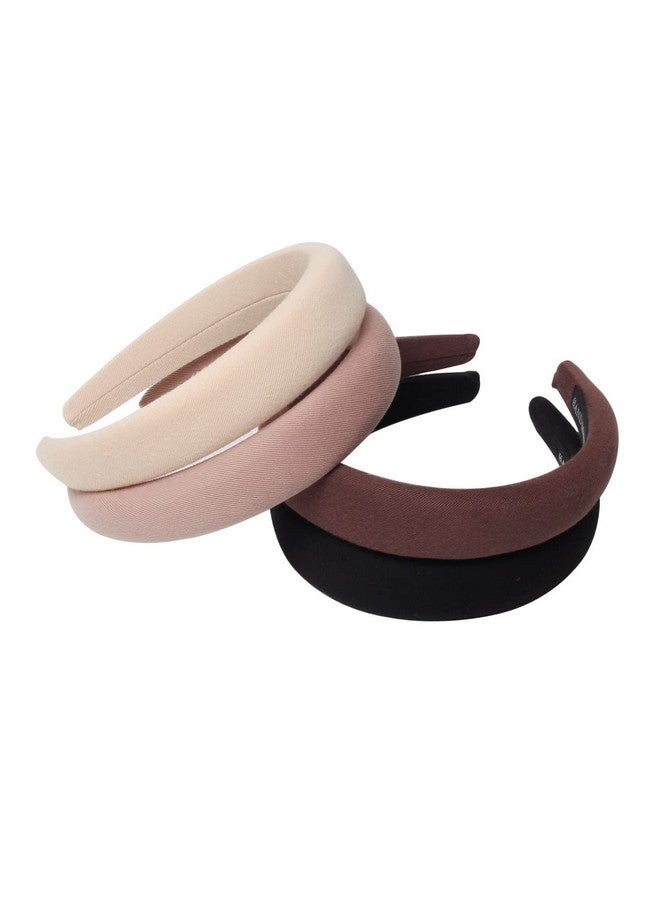 Cuizhiyu Uizhiyu 4Pk Simple Solid Headband With Sponge No Teeth Fabric Black Thick Hair Band Set For Women And Girls 1.2 Inch Wide Hair Hoop Brown Series Hair Accessories (Color B) - Image 2