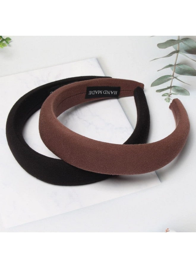 Cuizhiyu Uizhiyu 4Pk Simple Solid Headband With Sponge No Teeth Fabric Black Thick Hair Band Set For Women And Girls 1.2 Inch Wide Hair Hoop Brown Series Hair Accessories (Color B) - Image 4