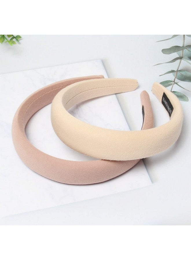 Cuizhiyu Uizhiyu 4Pk Simple Solid Headband With Sponge No Teeth Fabric Black Thick Hair Band Set For Women And Girls 1.2 Inch Wide Hair Hoop Brown Series Hair Accessories (Color B) - Image 3