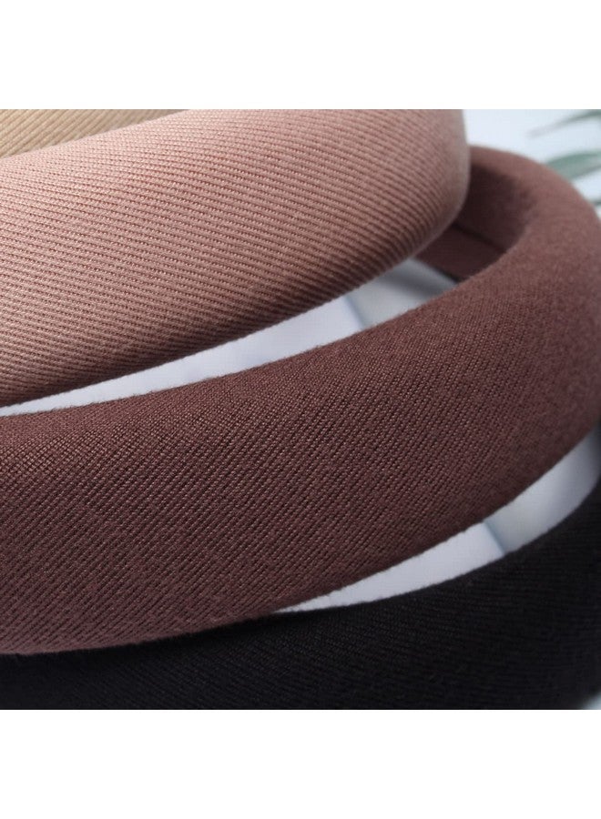 Cuizhiyu Uizhiyu 4Pk Simple Solid Headband With Sponge No Teeth Fabric Black Thick Hair Band Set For Women And Girls 1.2 Inch Wide Hair Hoop Brown Series Hair Accessories (Color B) - Image 5