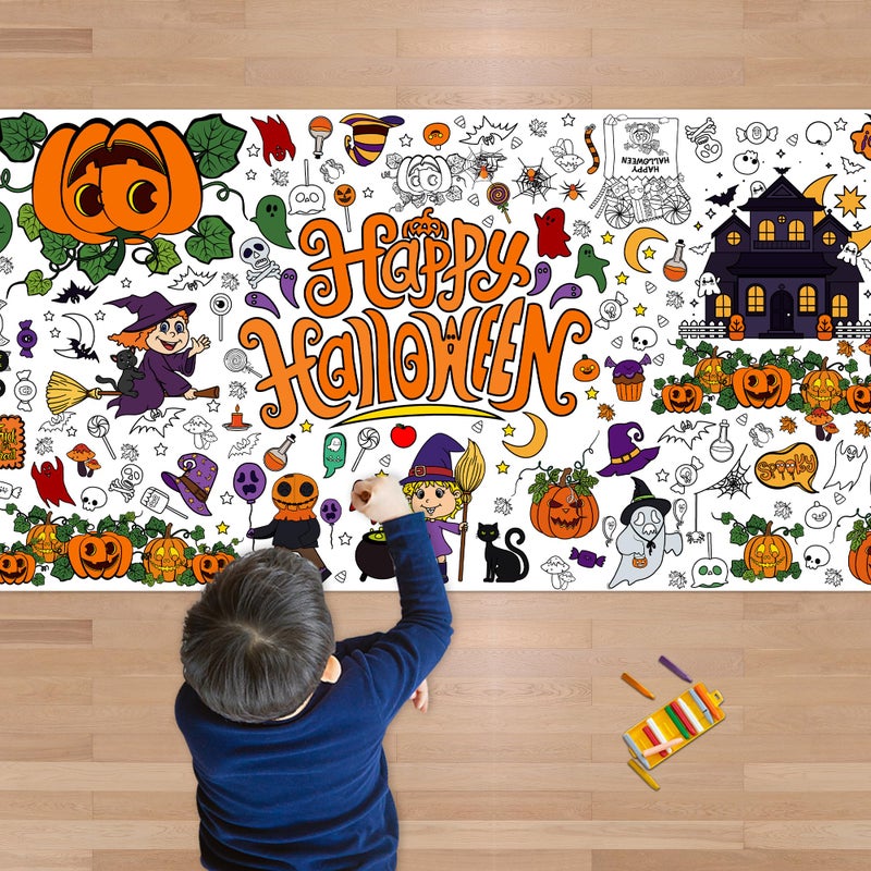 OHOME Halloween Giant Coloring PosterTableclothHalloween Crafts for Kids30 x 72 Inches Jumbo Paper Coloring Banner Gifts for Kids Activities Games Toys Party Favors Halloween Party Decorations - Image 2