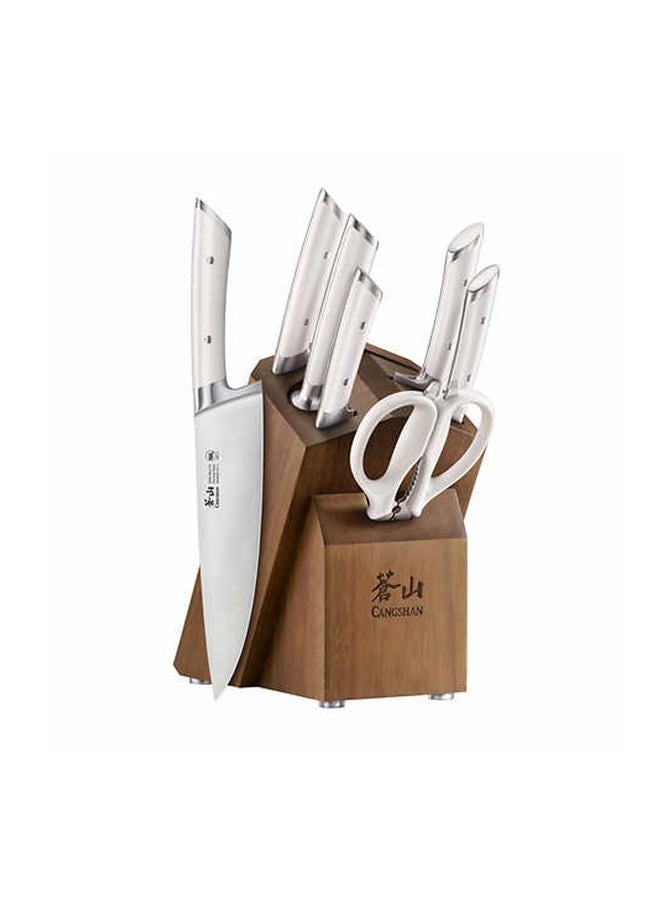 CANGSHAN Rainier Series German Steel Forged 8 - Piece Knife Block Set (White) - Image 1