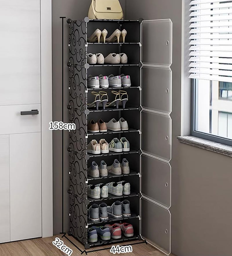 AYSIS Portable Shoe Rack for Home Plastic Household, DIY Shoe Rack with Dustproof Door for Heels/Slippers/Boots for Entryway or Bedroom (10-SHELF-5-DOOR, Black) - Image 2