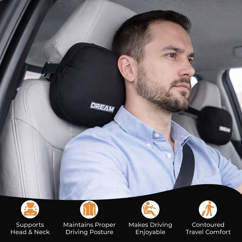 SPIDER Car Neck Pillow Headrest Cushion 2PCS Ergonomic Memory Foam Neck Support for Car Seat, Soft Breathable Head Neck Rest Pillow for Driving Travel Office Chair, Adjustable Strap Universal Fit Auto Seat Comfort Cushion - Image 2