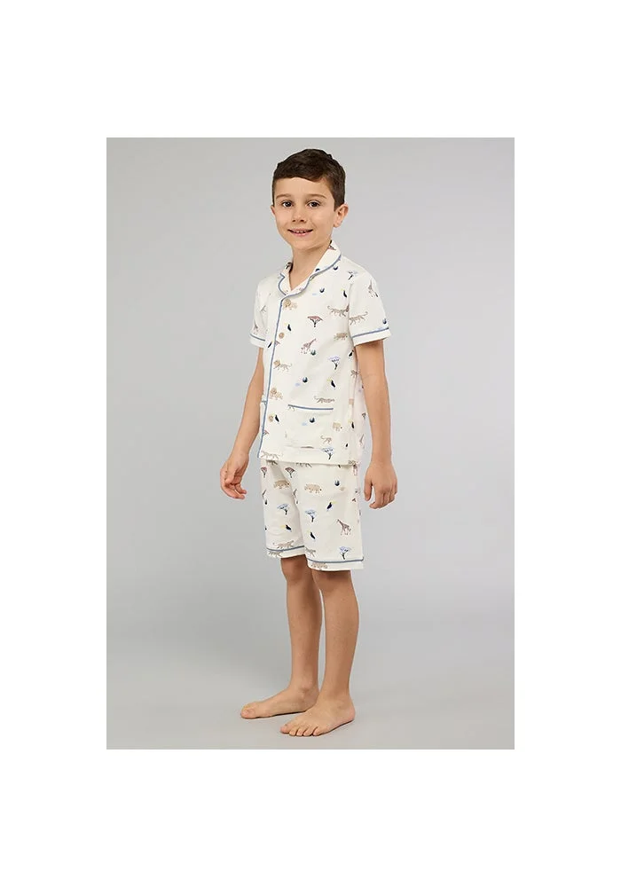 أر أند بي Printed Lapel Collar Shorts Pyjama Set