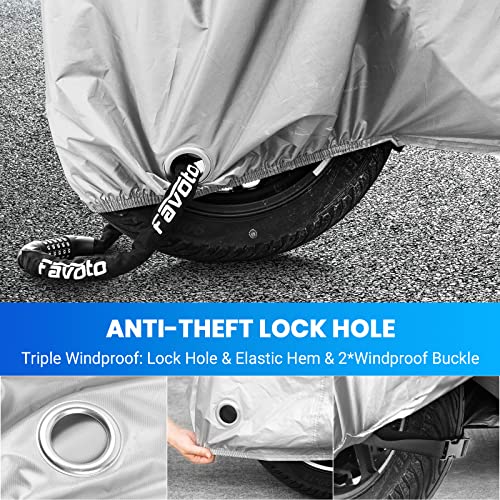 Favoto Motorcycle Cover Universal Heavy Duty Oxford Fabric with Lock-Hole 3 Night Reflectors Windproof Buckles Carrying Bag Waterproof Rain Dust Sun Outdoor Protection Silver, 96.5 inch - Image 5