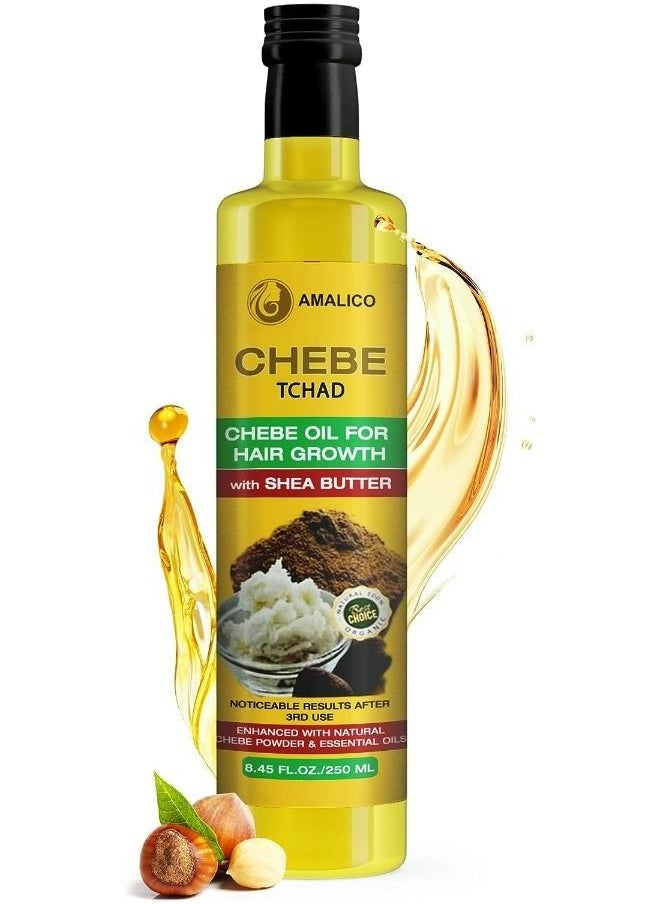 AMALICO - Chebe Oil for Hair Growth with SHEA BUTTER - Ready-to-Use Authentic African Chebe Powder for Hair Growth, Shea Butter, Palm Oil, Almond Oil, Olive Oil, Ostrich Oil 250 ML - Image 1