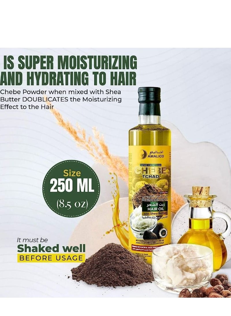 AMALICO - Chebe Oil for Hair Growth with SHEA BUTTER - Ready-to-Use Authentic African Chebe Powder for Hair Growth, Shea Butter, Palm Oil, Almond Oil, Olive Oil, Ostrich Oil 250 ML - Image 1