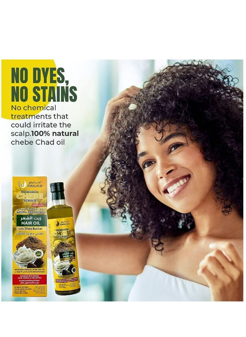 AMALICO - Chebe Oil for Hair Growth with SHEA BUTTER - Ready-to-Use Authentic African Chebe Powder for Hair Growth, Shea Butter, Palm Oil, Almond Oil, Olive Oil, Ostrich Oil 250 ML - Image 1
