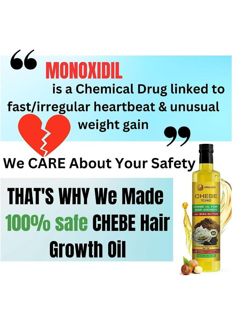 AMALICO - Chebe Oil for Hair Growth with SHEA BUTTER - Ready-to-Use Authentic African Chebe Powder for Hair Growth, Shea Butter, Palm Oil, Almond Oil, Olive Oil, Ostrich Oil 250 ML - Image 1