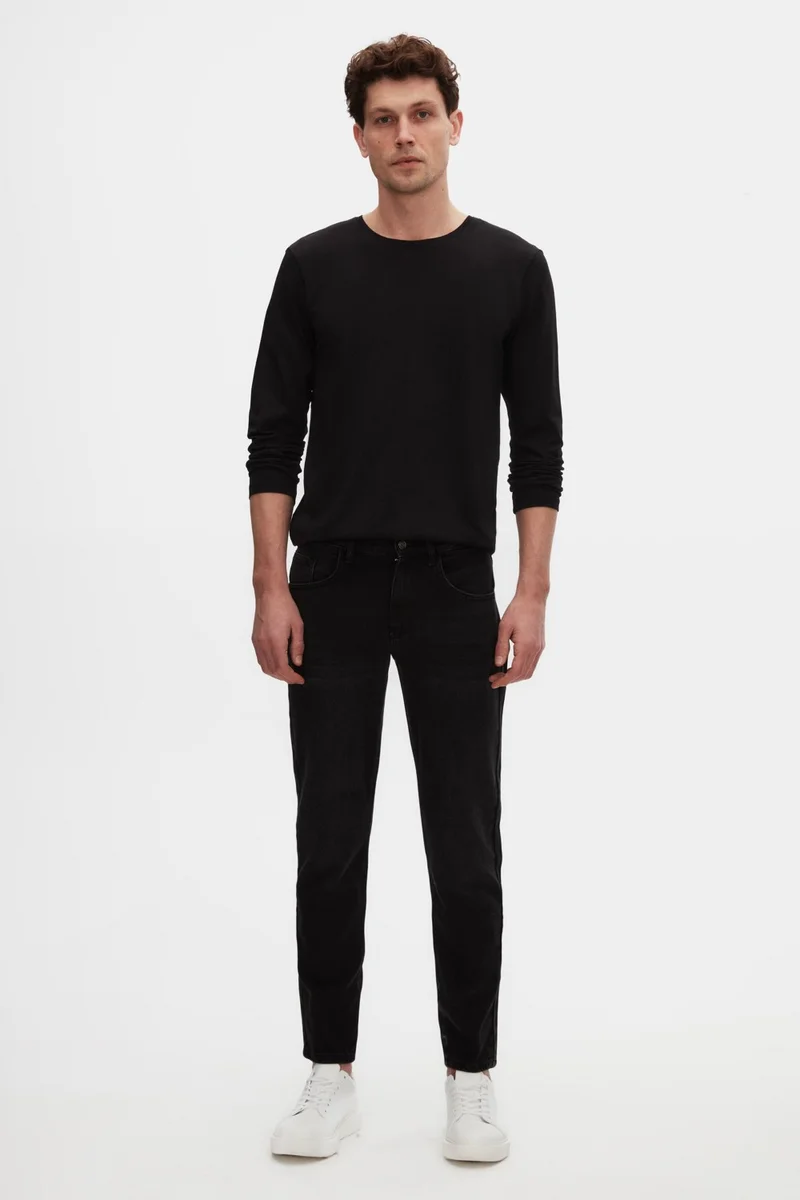 D'S DAMAT D'S Groom Ds Groom Comfort Fit Black Plain Jeans Five Pocket Lycra Washed Denim Trousers