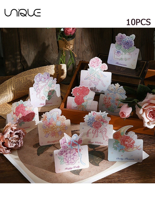 Unique 10 Sheets Watercolor Flower Series Greeting Cards - Foldable Bouquet Blank Greeting Card - 10 Styles - Flower Message Card - Suitable for Greeting Cards for Warious Holidays - Can Be Given to Teachers, Friends, Classmates, Colleagues, Etc - Image 1