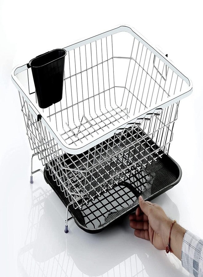 Kitchenwell Multipurpose Plastic Tray for Durable Dish Drainer with Drainage System| Kitchen Organizer | Dish Drainer Basket | Serving | Compact Kitchen Tray for Utensil Storage (Black) - Image 3