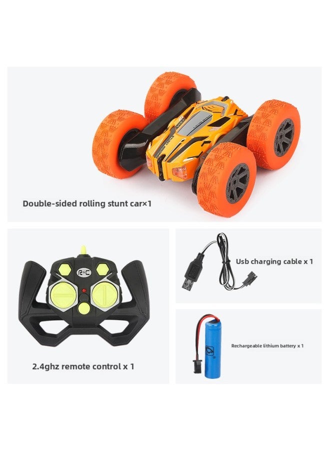 2.4g Wireless Remote Control Stunt Car Toy For Children Double-sided Rotation Drift Cool Rolling Vehicle Playset-Color:Orange With Music - Image 1
