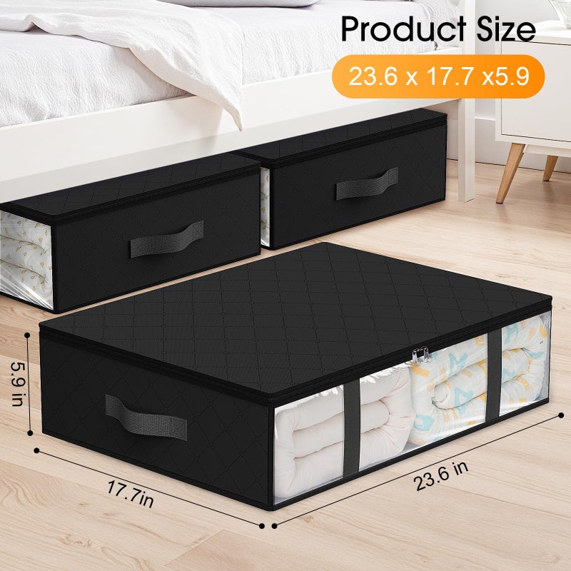 StorageRight Under Bed Storage Bins, 3-Pack 40L Foldable Fabric Storage Bags with Transparent Window, Breathable Organizer for Clothes/Blanket/Comforter/Quiltr, Black - Image 2