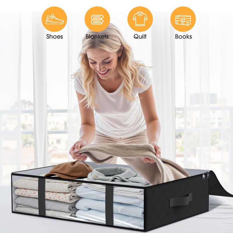 StorageRight Under Bed Storage Bins, 3-Pack 40L Foldable Fabric Storage Bags with Transparent Window, Breathable Organizer for Clothes/Blanket/Comforter/Quiltr, Black - Image 5