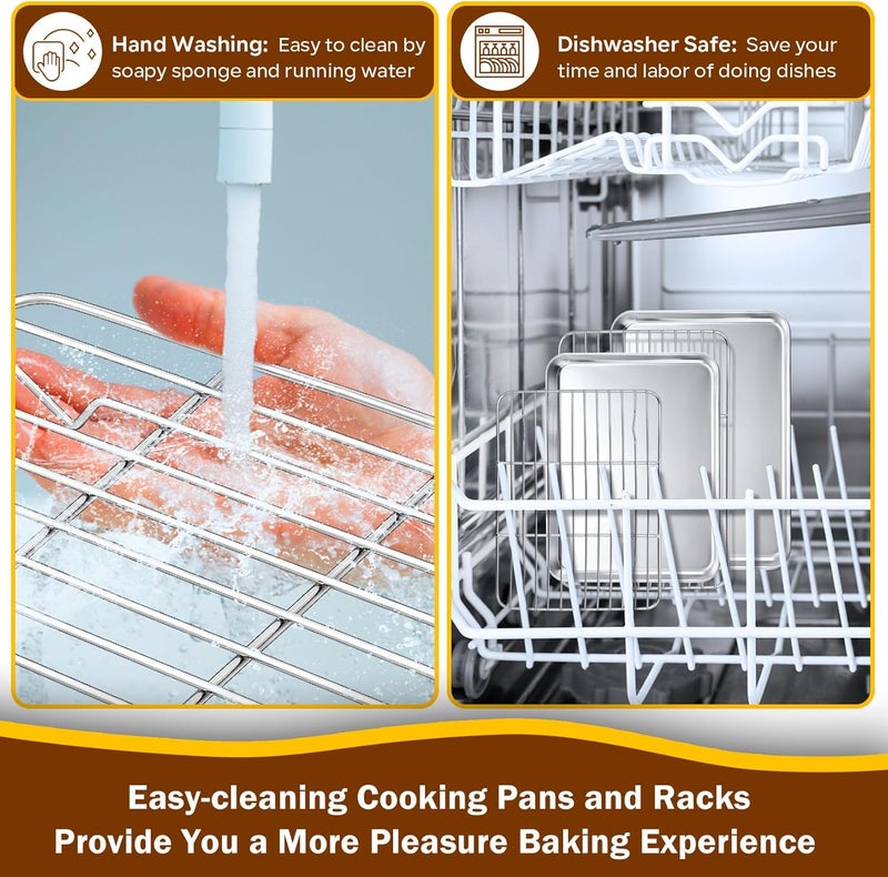 P&P CHEF 10.4 + 9 Inch Toaster Oven Pans with Racks, 4 Pieces Stainless Steel Oven Tray Baking Pan Sheet and Cooling Rack for Oven Cooking Roasting, Non Toxic & Dishwasher Safe - Image 4