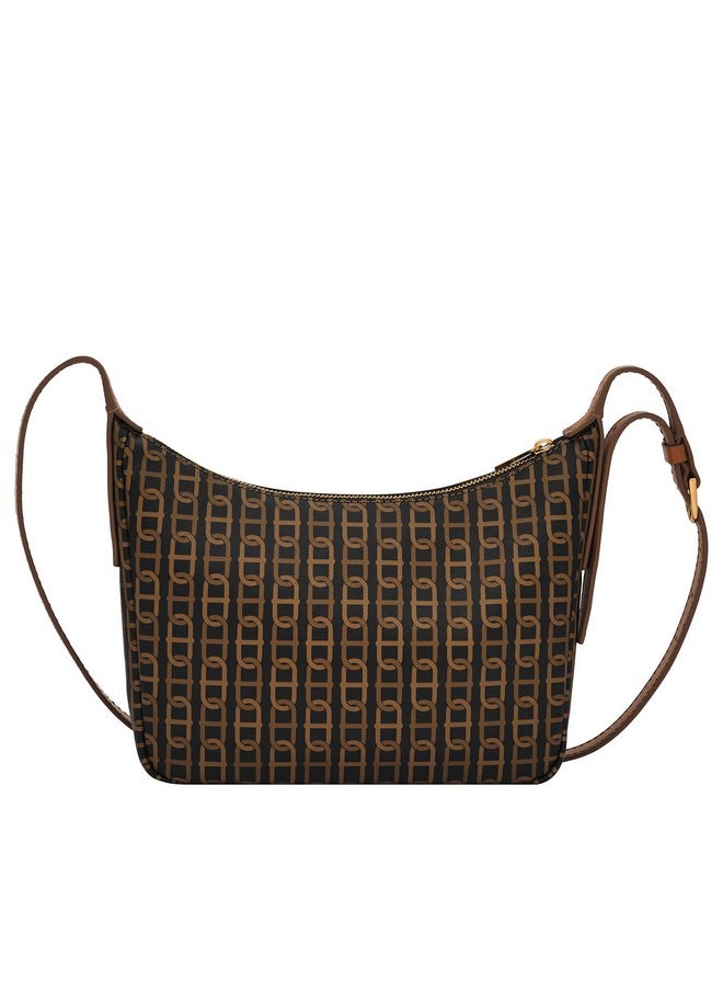 FOSSIL Fossil Women's Cecilia Faux Leather Small Crossbody Purse Handbag, Black/Brown Chain Print (Model: ZB1890914)  - Image 4