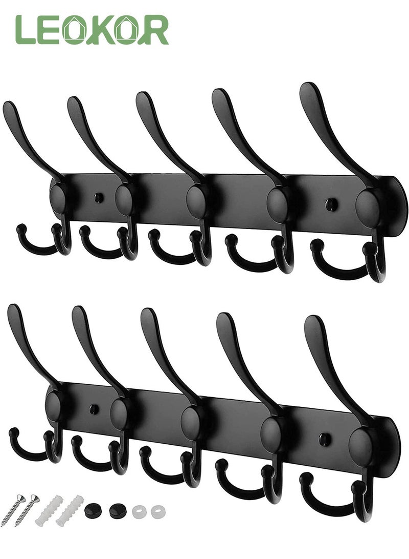 LEOKOR 2 Pack Stainless Steel Heavy Duty Coat Hooks Wall Hanger Wall Hooks Black - Image 1