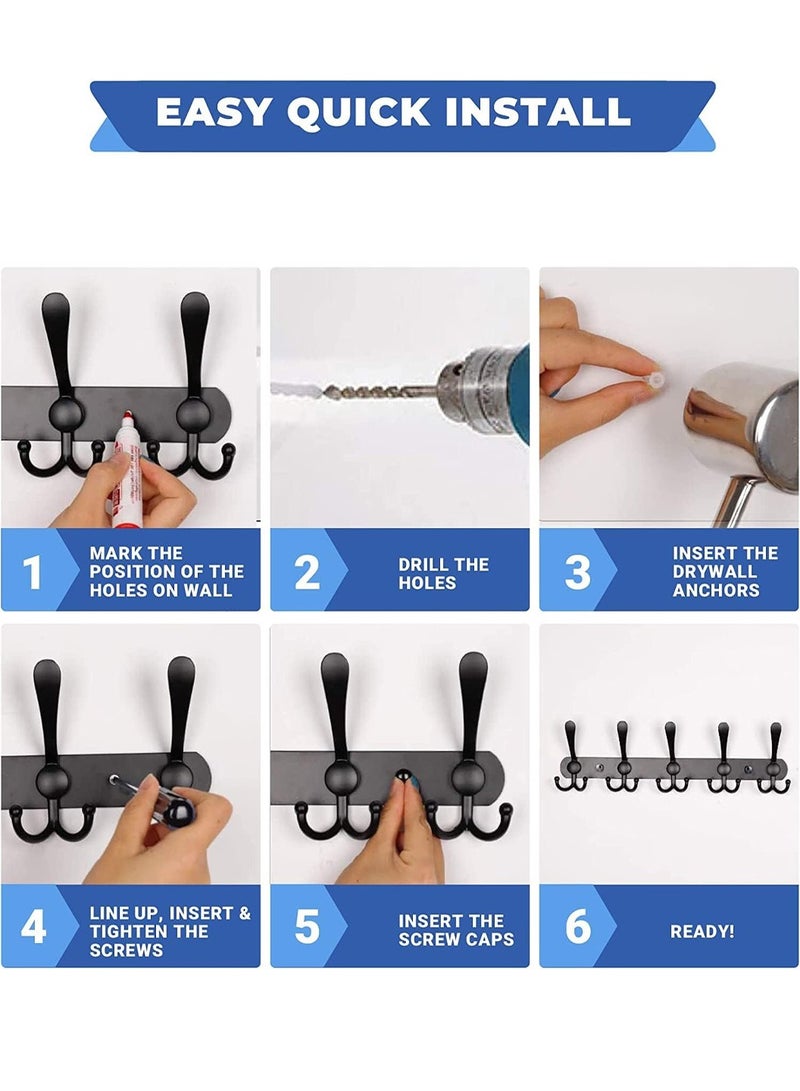 LEOKOR 2 Pack Stainless Steel Heavy Duty Coat Hooks Wall Hanger Wall Hooks Black - Image 5