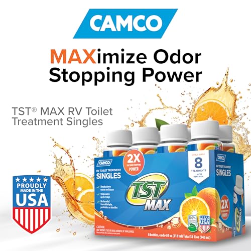 Camco TST MAX RV Toilet Treatment  Formaldehyde Free  Breaks Down Waste And Tissue  Septic Tank Safe  Treats up to 840 Gallon Holding Tanks Orange Scent 8 4 oz Bottles 41191 - Image 4