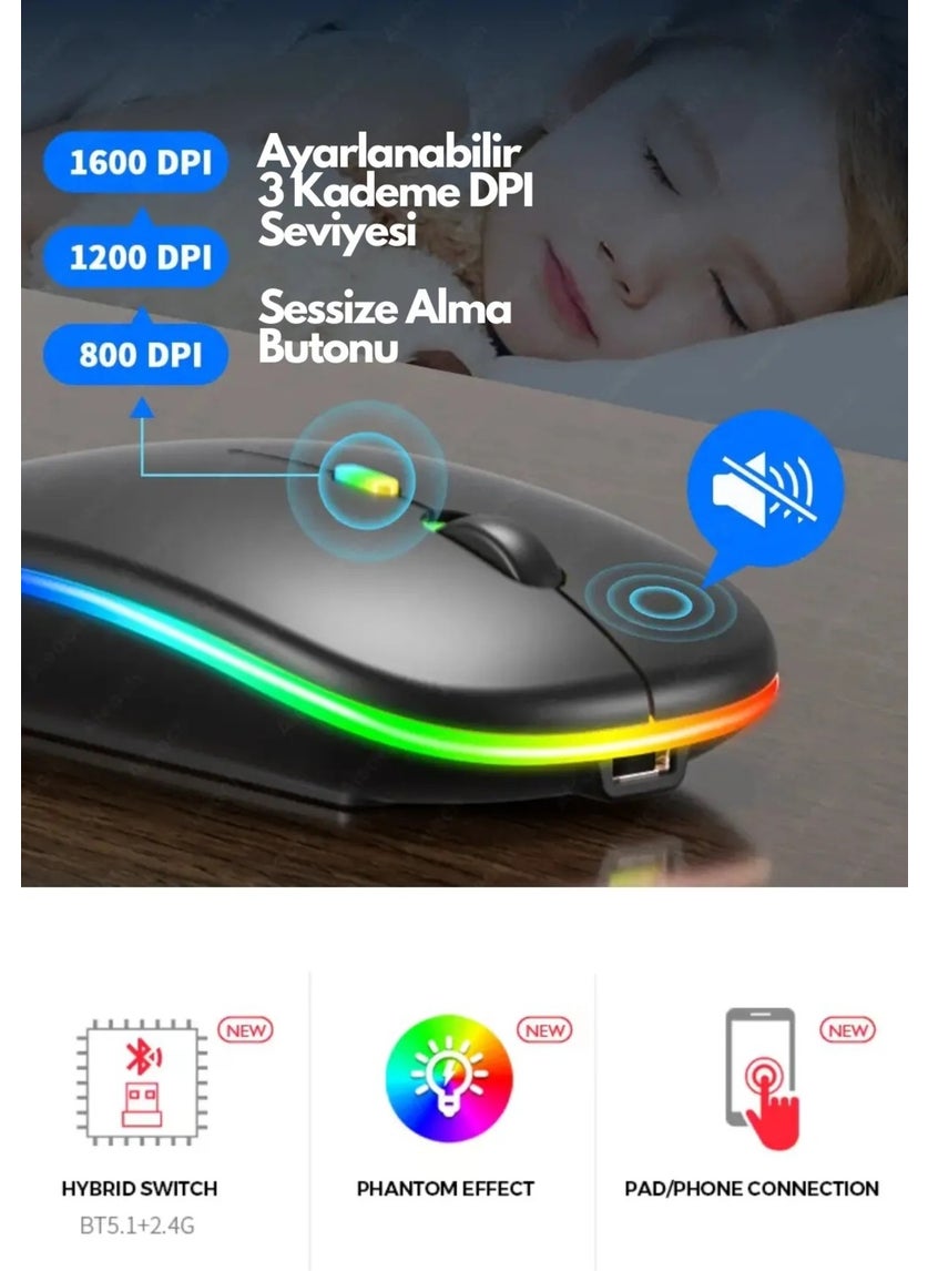 Ata Elektronik - Ata Electronic Slim Wireless Mouse Mouse Wireless Mouse 4 Key Color Silent Rechargeable DPI Control - Image 1